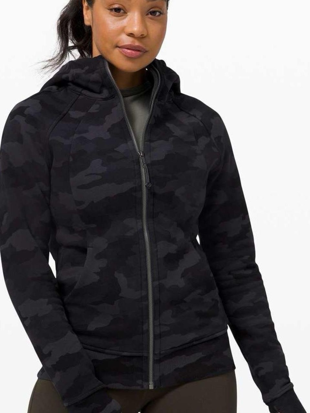 Lululemon Scuba Hoodie Camo Black Grey Womens Full Zip